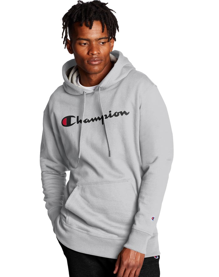 Champion Powerblend Script Logo Hoodie Heren - Grijs - Belgie 2539LKXNQ